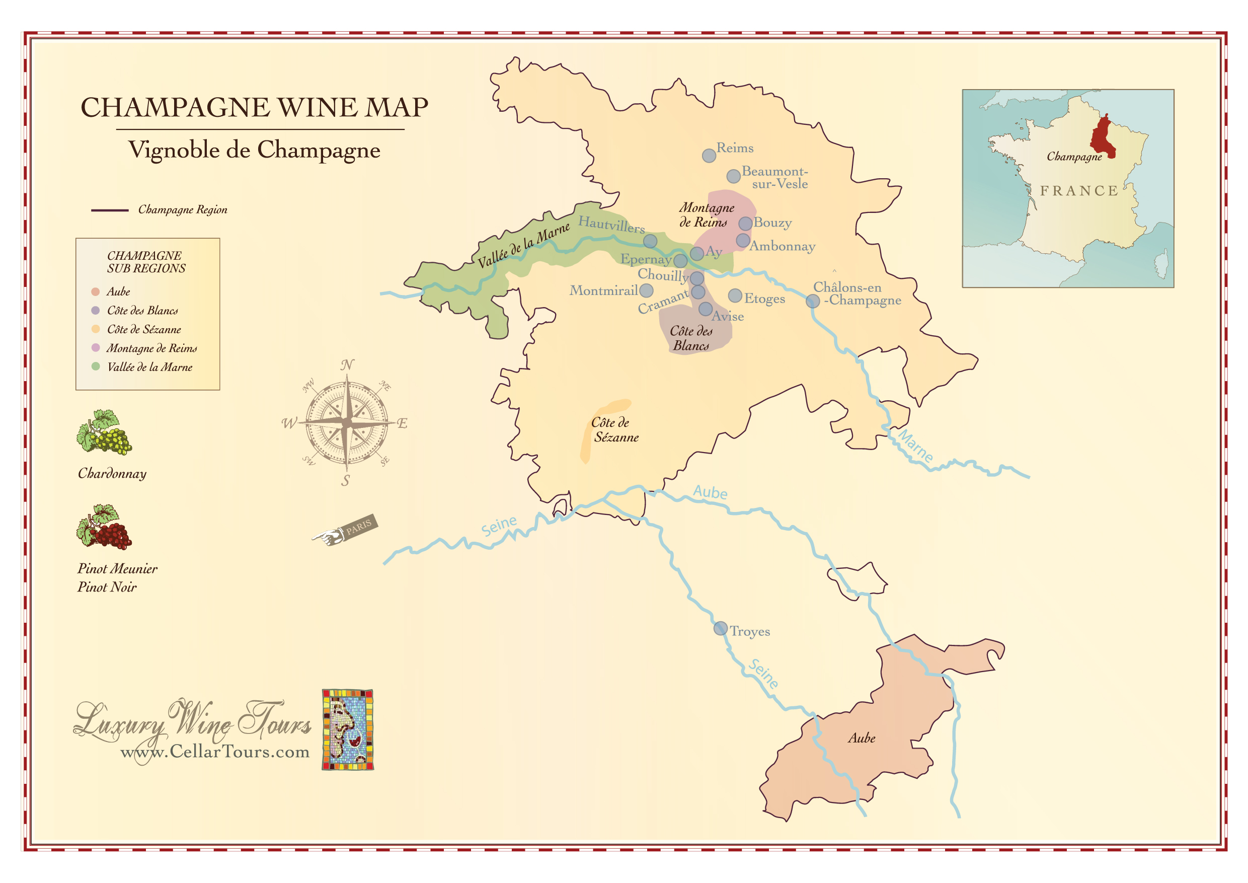 Mapa De La Región Del Vino De Champagne 