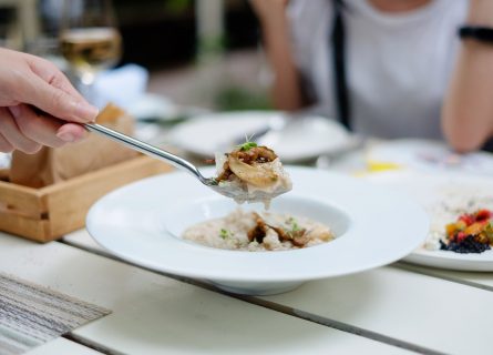 Risotto served with white truffles